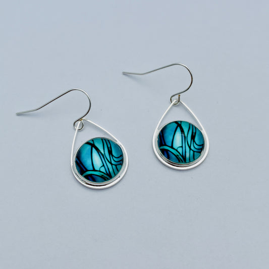 Blue Green Abstract Teardrop Earrings