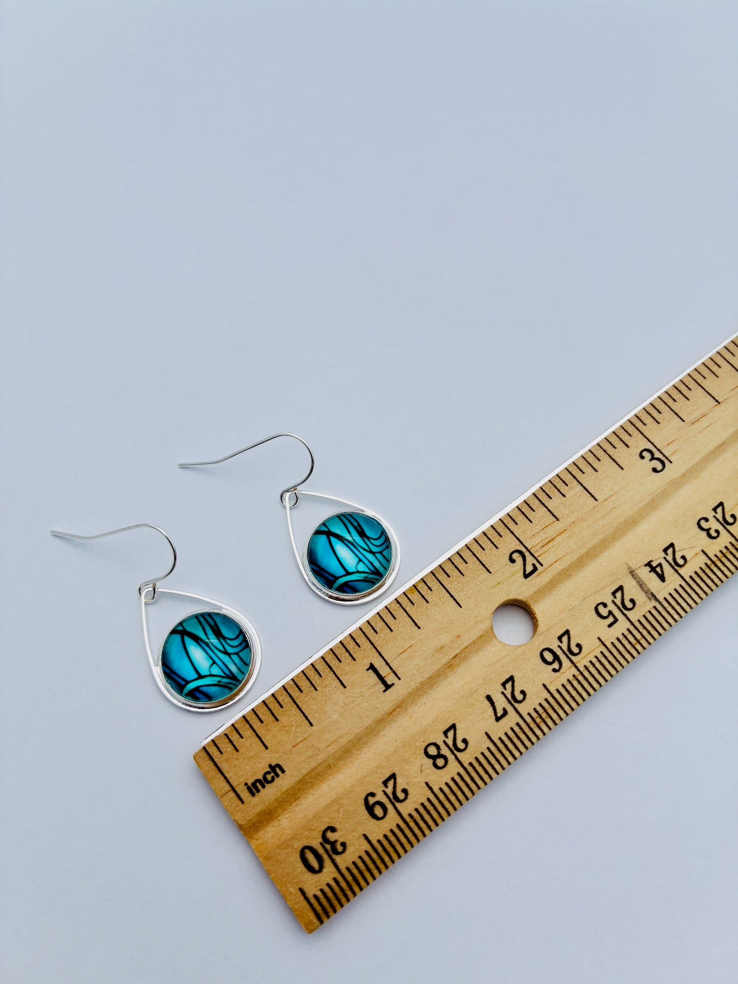 Blue Green Abstract Teardrop Earrings