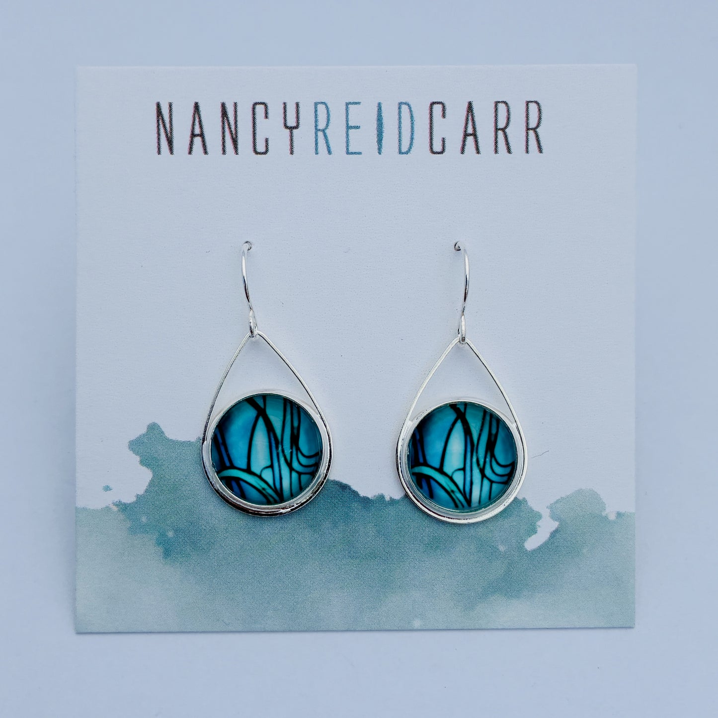 Blue Green Abstract Teardrop Earrings