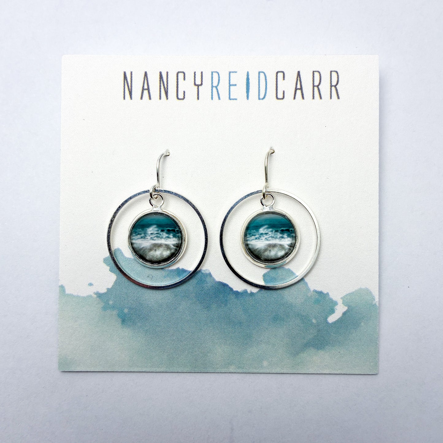 Aqua Sea - Orbit Drop Earrings - Ocean Wave Jewelry