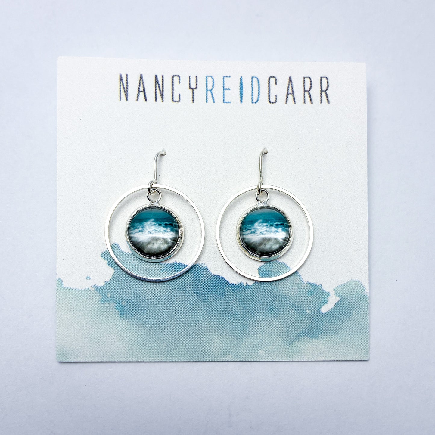 Aqua Sea - Orbit Drop Earrings - Ocean Wave Jewelry