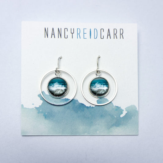 Aqua Sea - Orbit Drop Earrings - Ocean Wave Jewelry