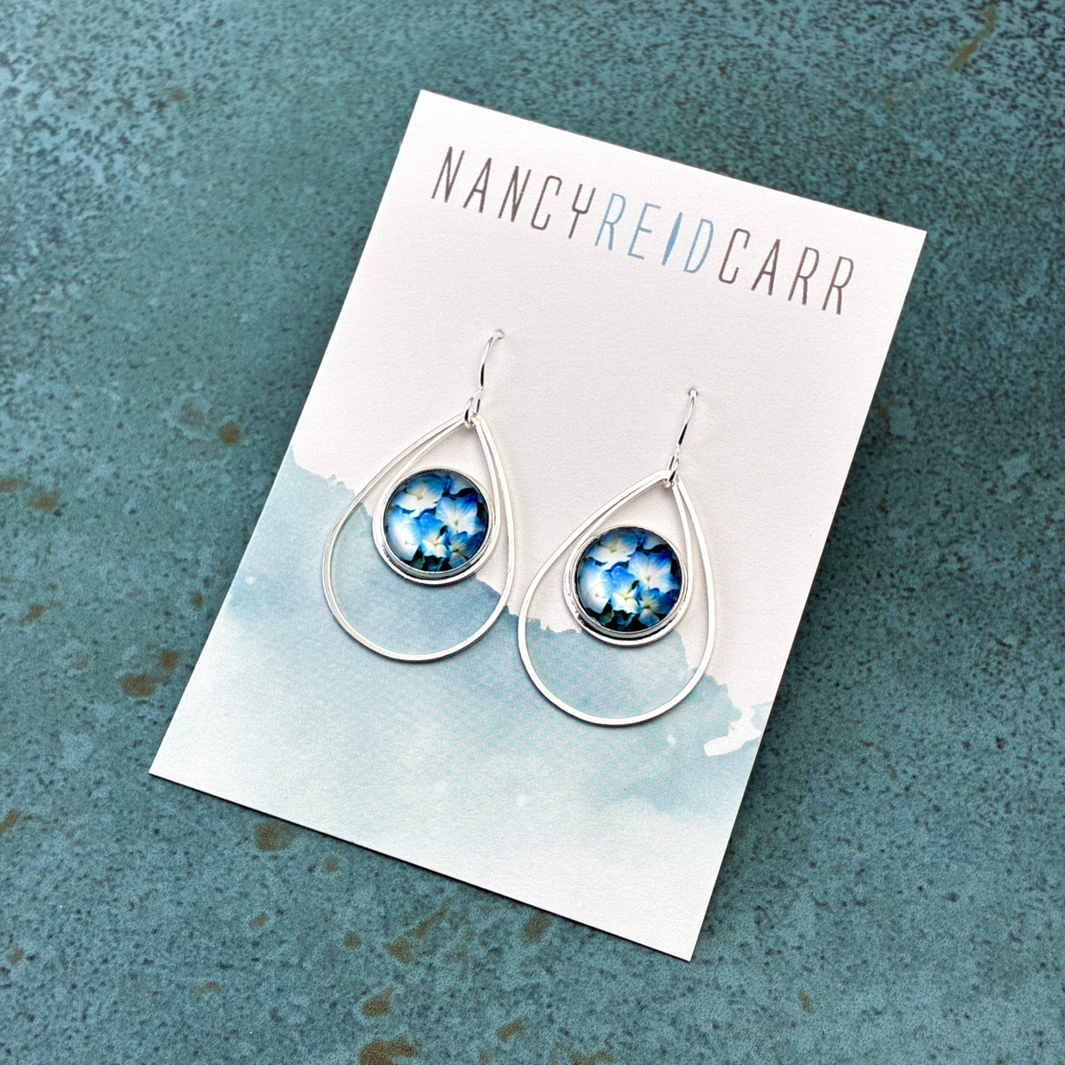 Blue Hydrangea Teardrop Earrings - 3 Styles!