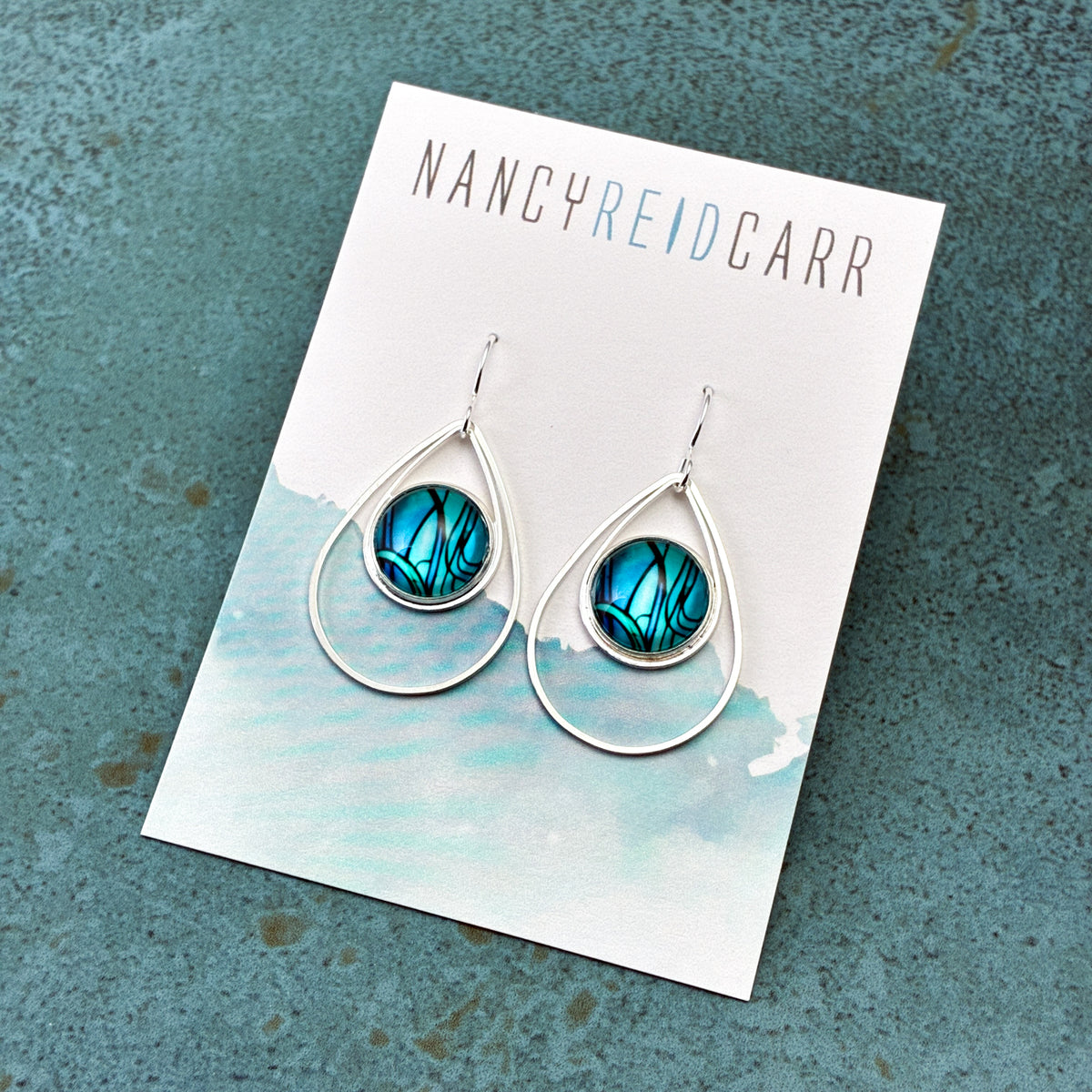 Blue Green Abstract Teardrop Earrings - 3 Styles!