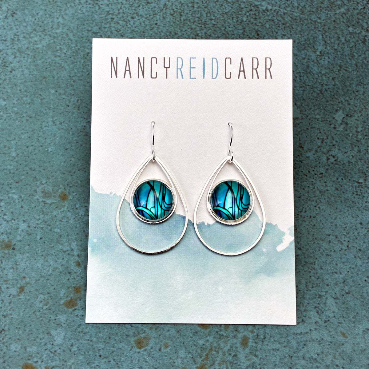 Blue Green Abstract Teardrop Earrings - 3 Styles!