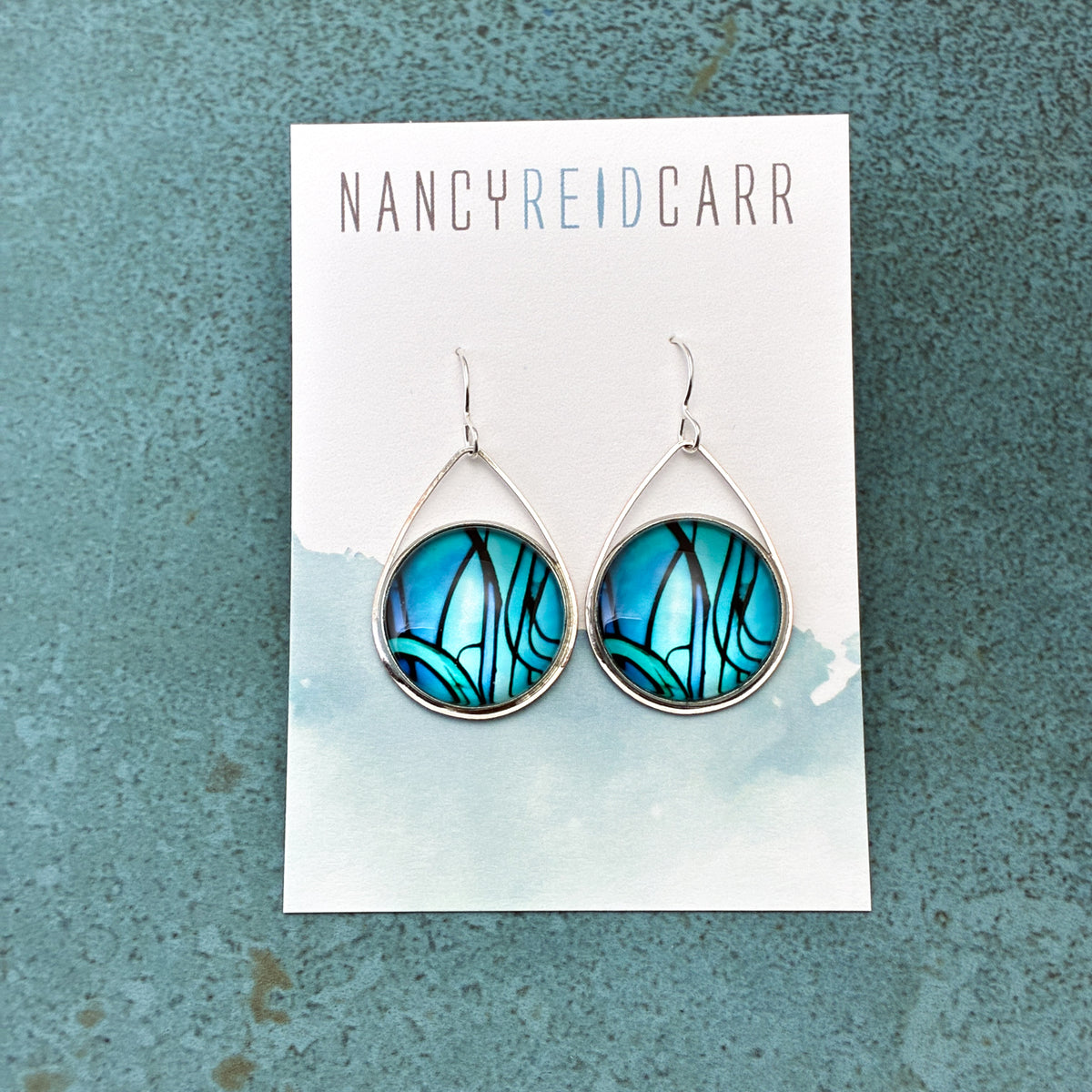 Blue Green Abstract Teardrop Earrings - 3 Styles!