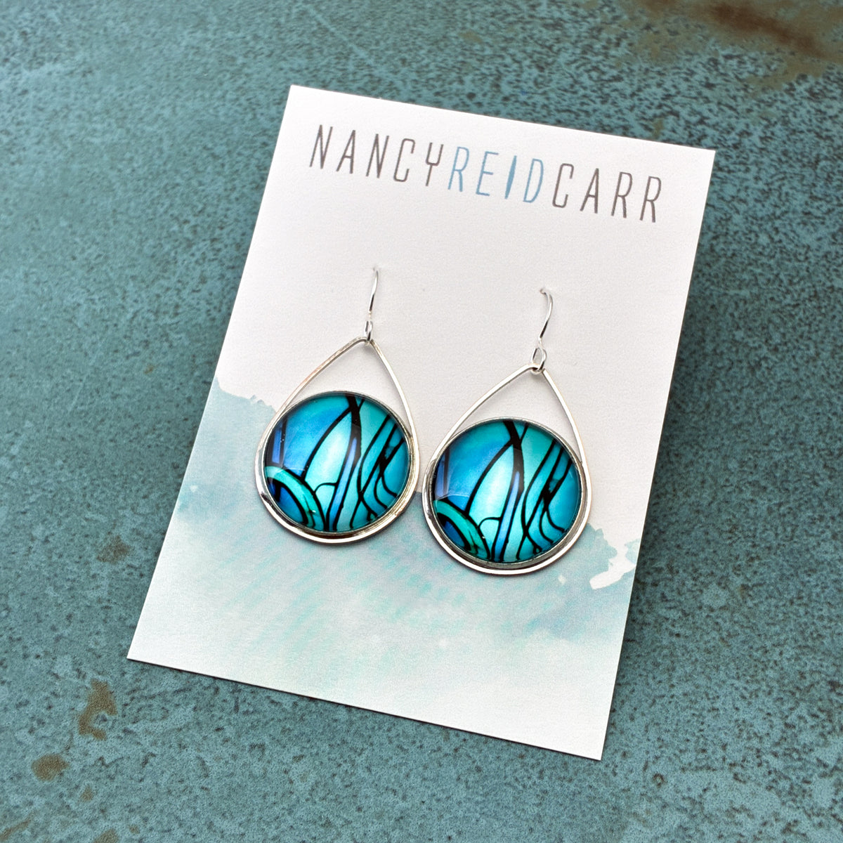Blue Green Abstract Teardrop Earrings - 3 Styles!