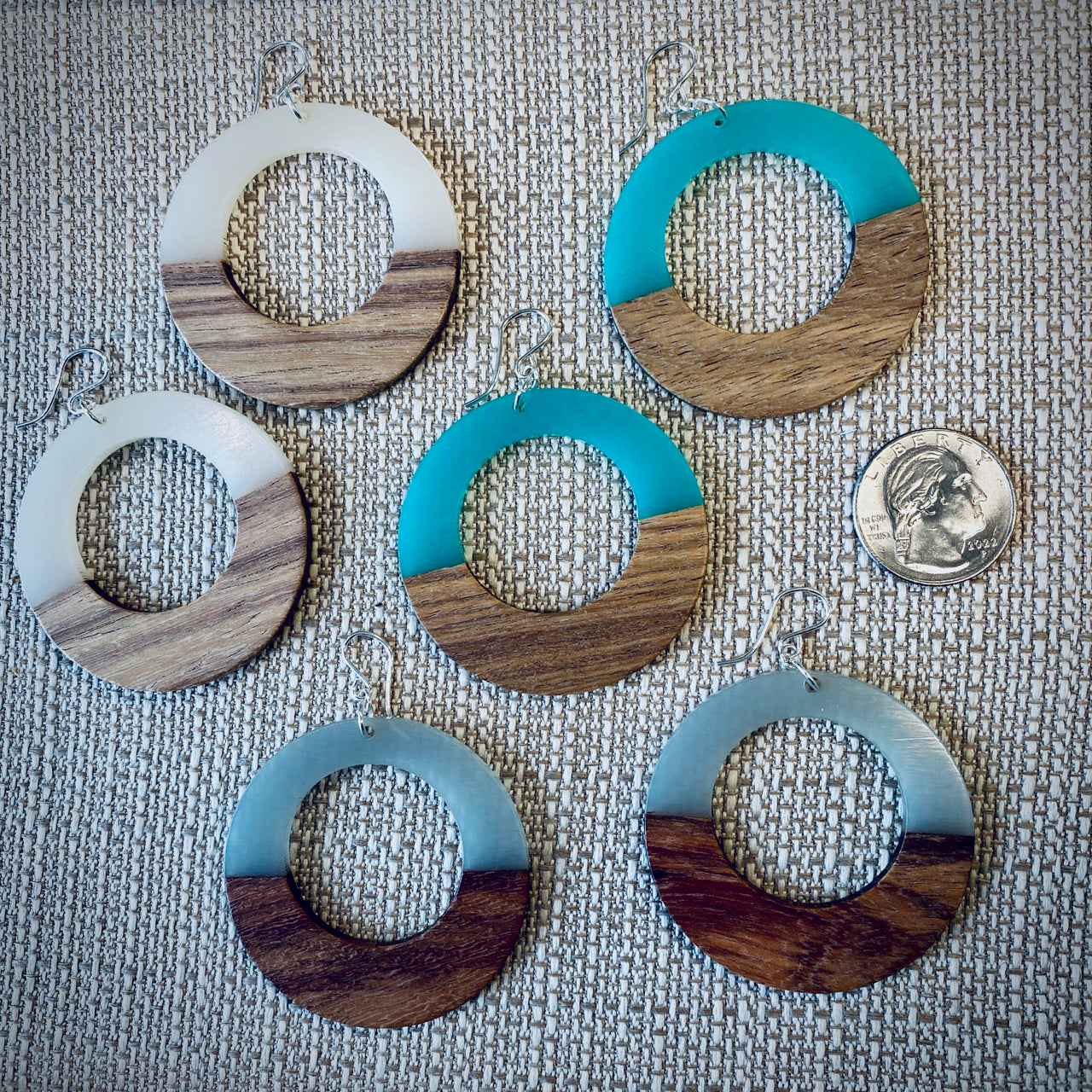 Modern Boho - Large Open Circle - Wood Resin Drop Earrings